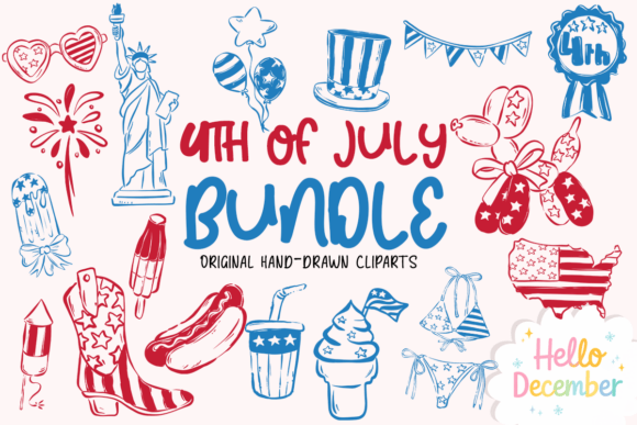 4th of July Hand Drawn Cliparts: Authentic Patriotism in Design