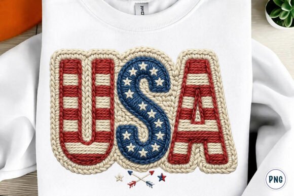 4th of July Png, Faux Yarn USA: A Textured Tribute