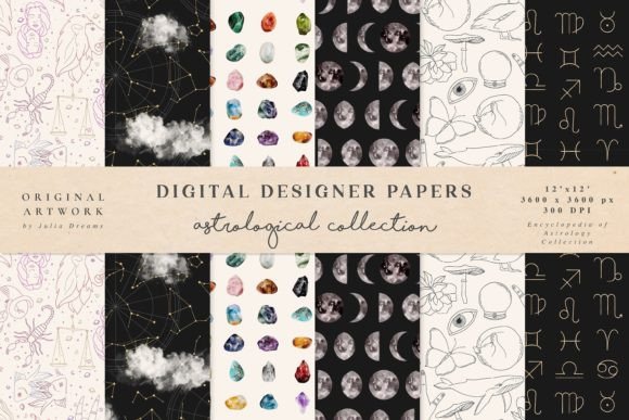 Astrological Celestial Seamless Patterns for Design