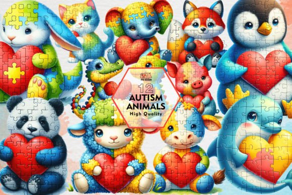 Autism Animals Sublimation Clipart PNG: Creative Design Assets