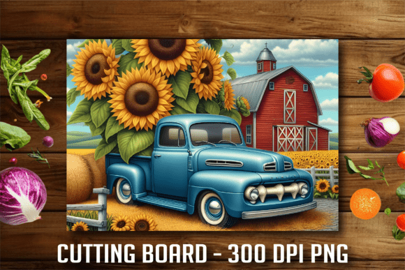 Blue Truck Sunflower Farm Cutting Board: A Design with Rustic Charm