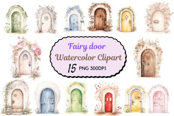 Enchanting Watercolor Fairy Door Clipart for Creative Projects