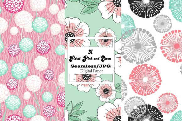 Floral Pink and Green Digital Paper: A Designer's Fresh Palette
