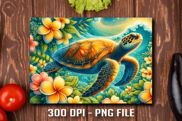 Plumeria Wave Turtle Cutting Board PNG for Sublimation