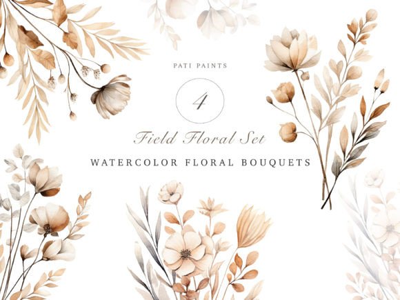 Watercolor Floral Bouquets: A Neutral Collection for Modern Design