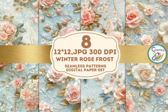 Winter Rose Frost: A Digital Paper Set for Elegant Designs